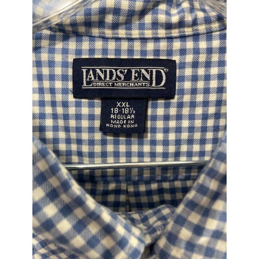 Land's End Men's Size XXL Long Sleeve Button Down‎ Cotton Shirt Blue Checked - Picture 4 of 5
